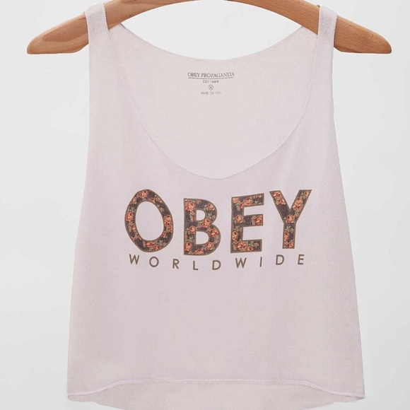 NWT Obey Floral Cropped Tank Top tee shirt cami large - Picture 2 of 5